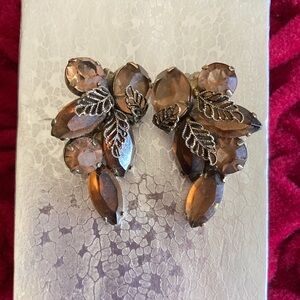Brown Crystal Leaf Earrings